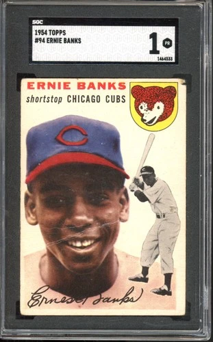 1954 Topps #94 Ernie Banks Rookie SGC 1 Chicago Cubs HOF RC Baseball Card (4533)