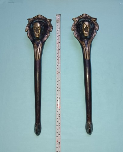 14.7" Inch Roaring Lion Door Handle Pair Brass Jungle Beast Door Grab Pull DM009 - Picture 10 of 10