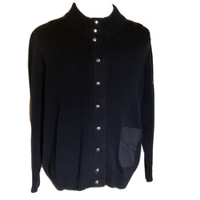 Vintage Lisa Campione Sweater Jacket with Snaps Black Size XL Made in Germany C1