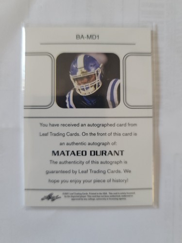 2021 Leaf Memories College Football Mataeo Durant RC Auto Green #BAMD1 25/35 - Picture 6 of 6