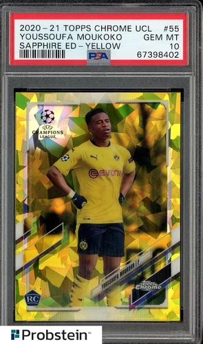 2020-21 Topps Chrome UCL Sapphire Yellow #55 Youssoufa Moukoko RC 54/99 PSA 10