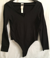 Victoria's Secret PINK BODYSUIT Long Sleeve Black VS Top Size M NWT