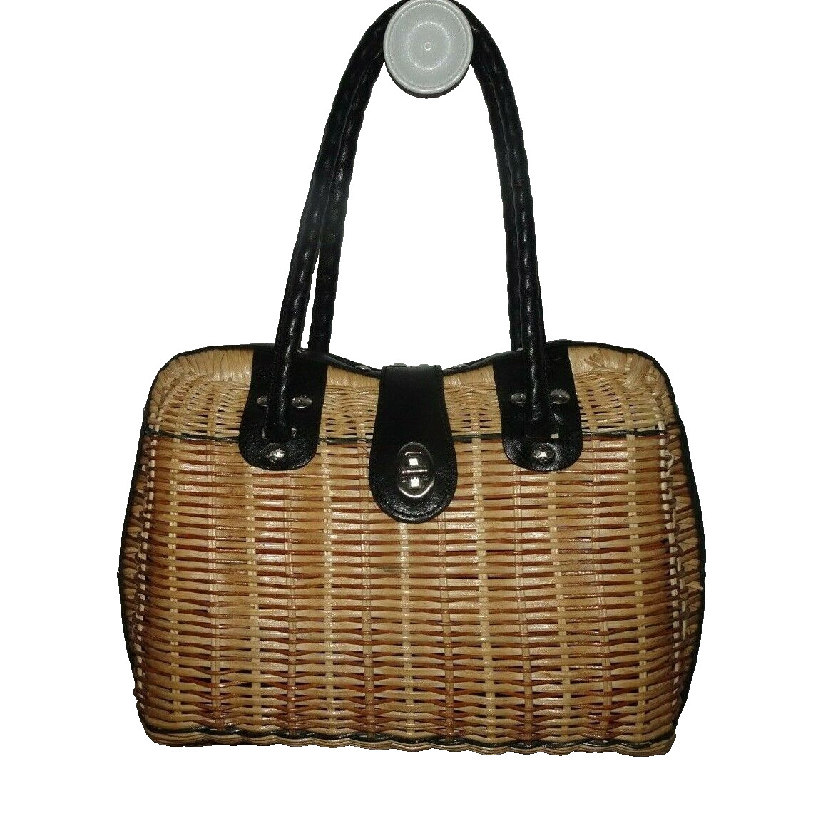 PATRICIA NASH RATTAN LEATHER HANDLE HANDBAG_PURSE Gem