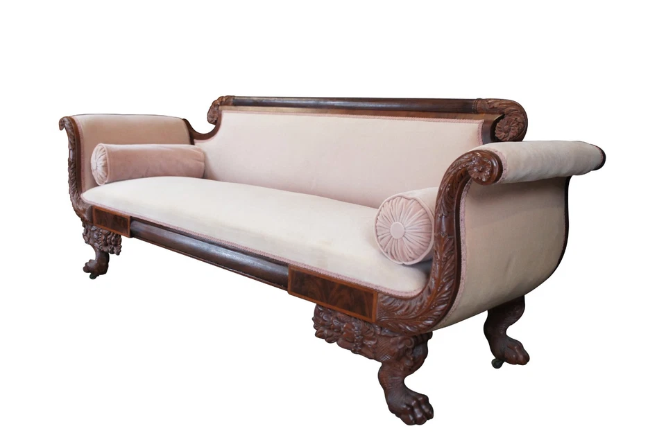 Sofá sofá antiguo de 85" con patas de garra de caoba llama Imperio Americano 85" Foto 2 de 4