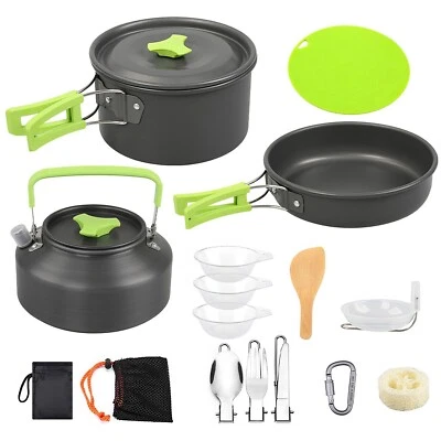 HOMTAS Camping Geschirr Set 2-3 Personen Outdoor Kochgeschirr Edelstahl Camping Töpfe