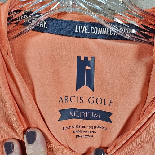 ARCIS GOLF Shirt Mens M Orange LS Performance Stretch Casual Pullover Dallas DFW - 第 3/9 張圖片