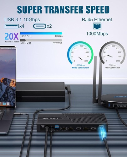WAVLINK USB C Docking Station 3 Monitors (4K@60Hz), Displaylink Laptop 100W - 第 6/10 張圖片