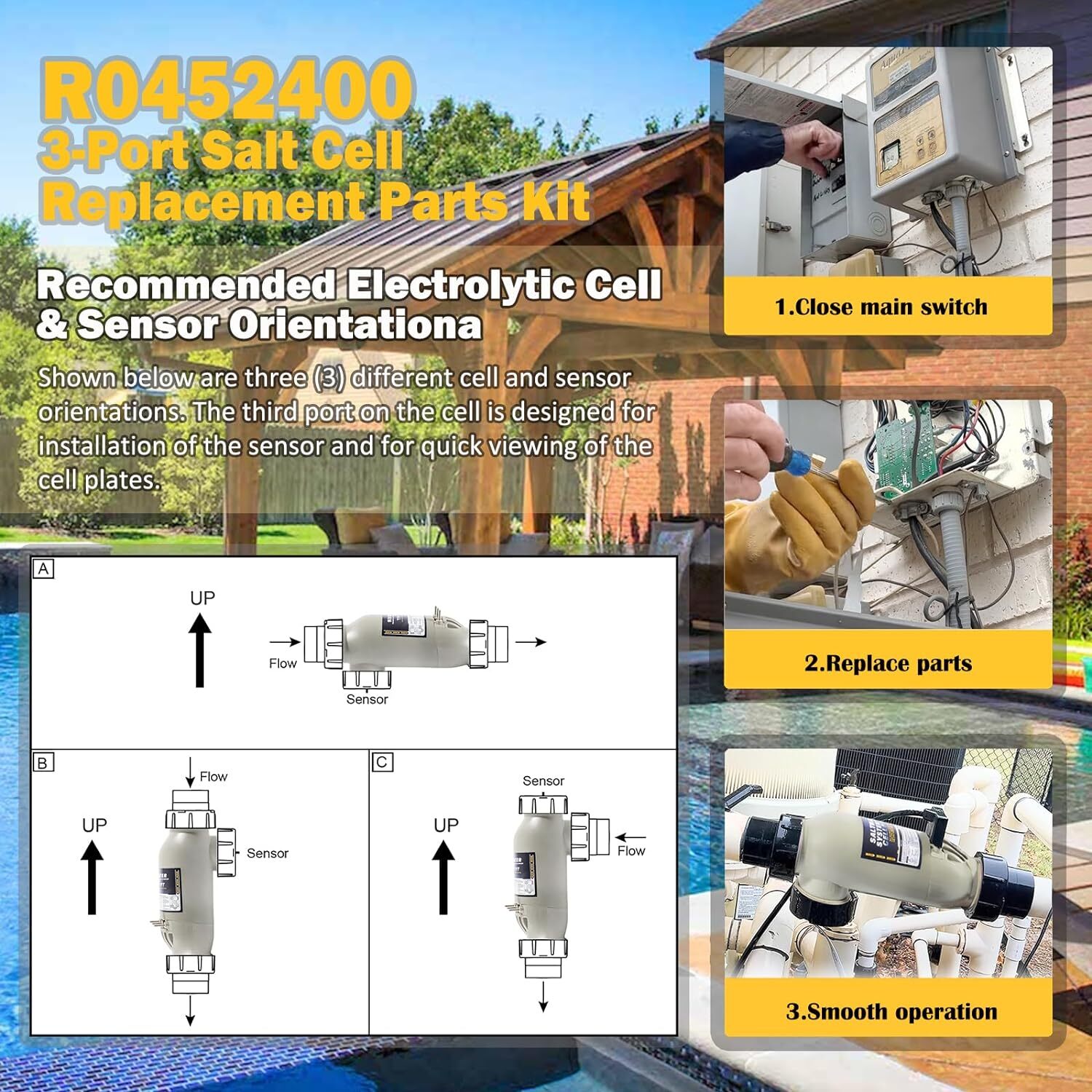 R0452400 3-Port 14-Blade Salt Cell Replacement for Zodiac Jandy AquaPure 1400