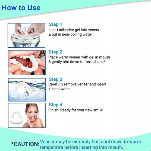 Smile Snap On Upper + Lower False Teeth Dental Veneers Denture Tooth Cover Set - Picture 11 of 12