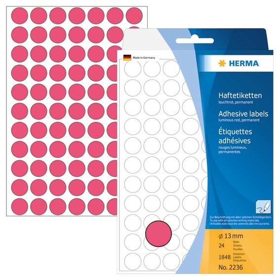 Herma 2236 Vielzwecketiketten/Farbpunkte Ø 13 Mm Rund Leuchtrot Papier Matt Hand-image