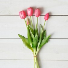 New Cottage Spring Artificial REAL FEEL PINK TULIPS Flower Bouquet Stems 16"