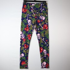 Lularoe OS One Size Leggings Pink/Blue/Green Skulls Roses Floral