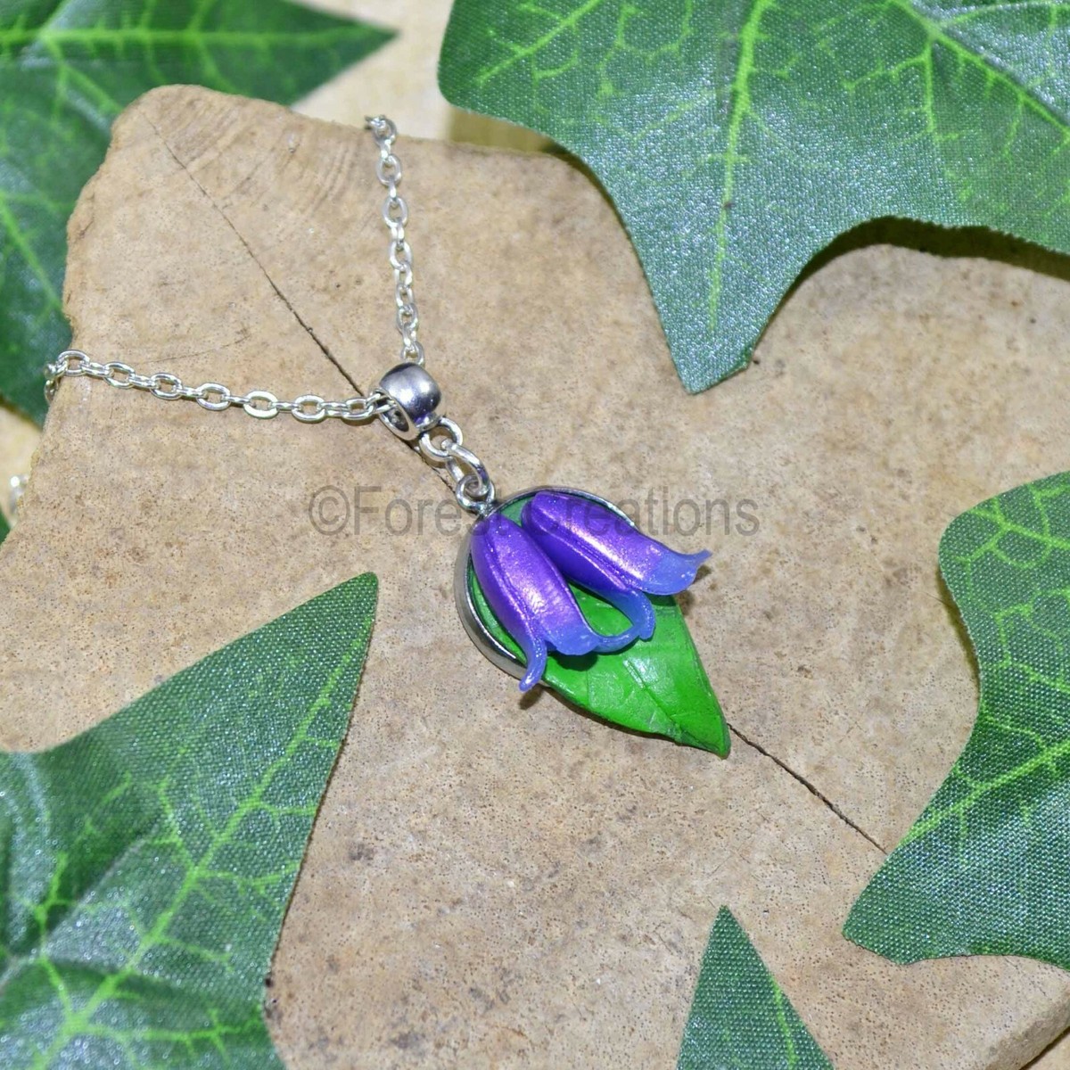 Bluebell Pendant Necklace in Purple Blue Polymer Clay Jewellery - Main Image
