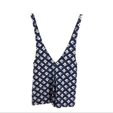 Zara Navy Blue White Deep Double V Printed Shorts Romper sz M