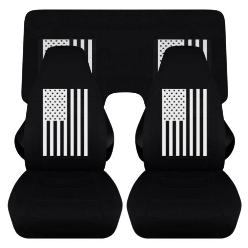 Fundas de asiento de coche - Se adapta a Chevy Camaro 1970-2002 - fundas de asiento negras bandera estadounidense - Imagen 9 de 10