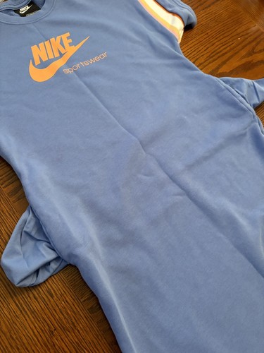 Nike~Youth Girls~T-Shirt Logo Dress~Pockets~Blue~Arm Accent Stripes~Sz Large - Picture 7 of 11