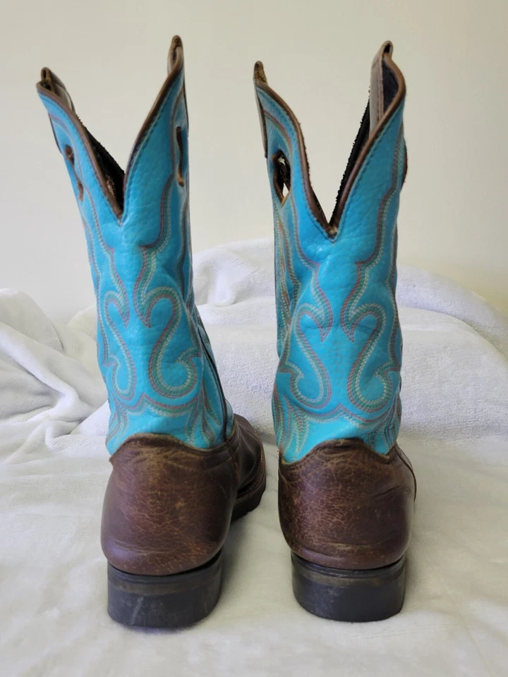 John Deere Women's Western Boots Brown/Turquoise Size US 7.5M - Image 3 of 4