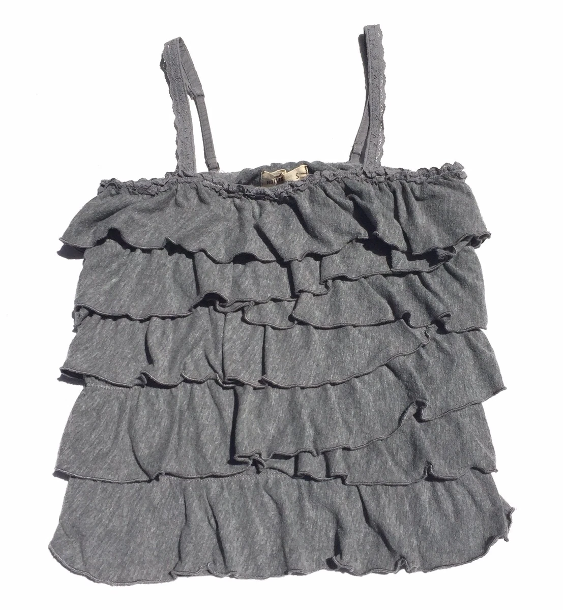 Hollister Womens Shirt Tank Top Size S Gray Tiered Ruffled Cami