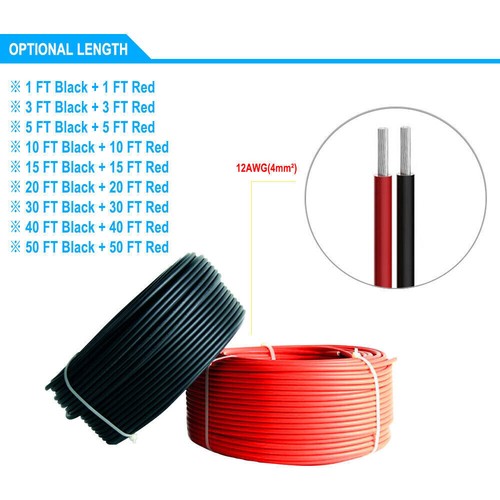1 Pair Black + Red Solar Panel Extension Cable Wire PV Connector 10/12/14 AWG - Picture 12 of 13
