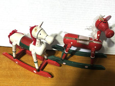 Wooden Rocking Horse Figurines 6.25"Hx6.5"Lx2"W Multicolor Handpainted READ VTG