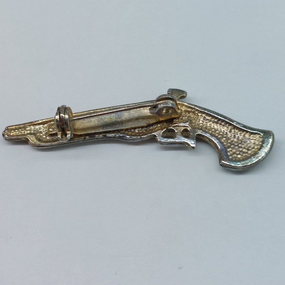 Small Enamel & Diamanté Vintage Pistol Gun Flintlock Firearm Brooch eBay