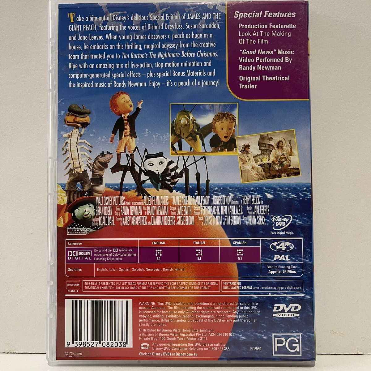James and the Giant Peach (DVD, 1996) OOP Disney T17