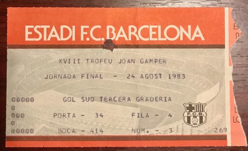 1983 Diego Maradona Goal & Assist Barcelona Match Ticket Joan Gamper Cup Final - 第 1/4 張圖片