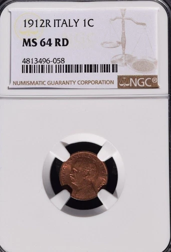 1912 R Italy 1 Centesimo, NGC MS 64 RD, Red, Better Date