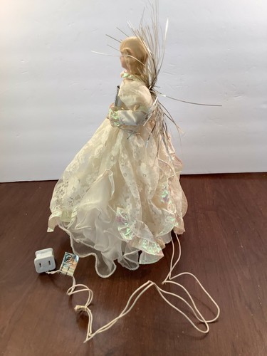 Vintage Light Up Angel Christmas Tree Topper White Lace Dress 12" - Picture 3 of 9