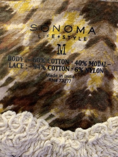Blusa mediana Sonoma para mujer nueva con etiquetas detalle de cuello de encaje estampado animal boho - Imagen 7 de 9