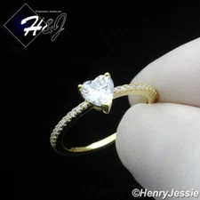 WOMEN 925 STERLING SILVER ICY CZ GOLD PLATED HEART SHAPE ENGAGEMENT RING*GR211