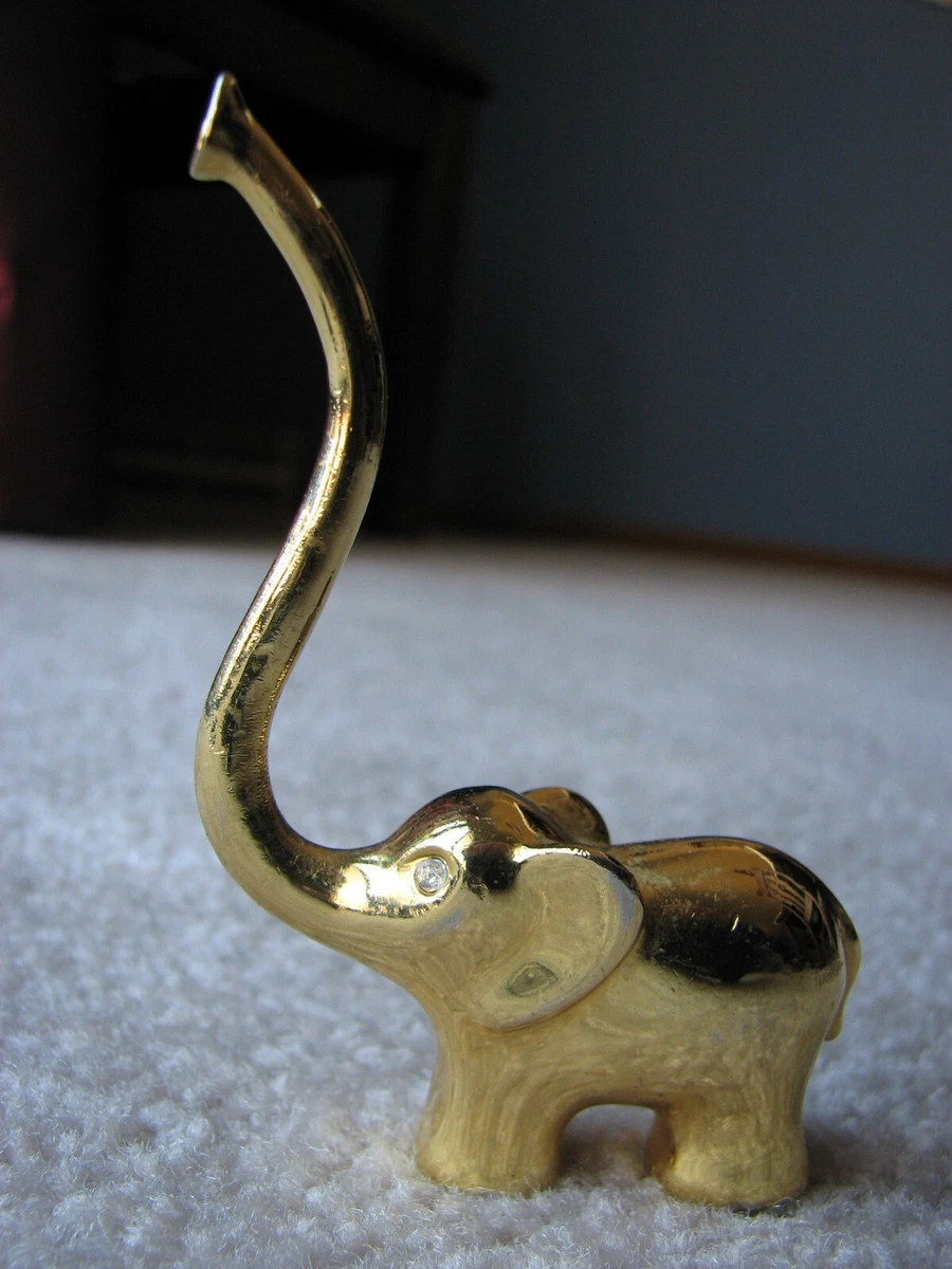 Brass Elephant Ring Holder Gold Tone Rhinestone Eyes eBay