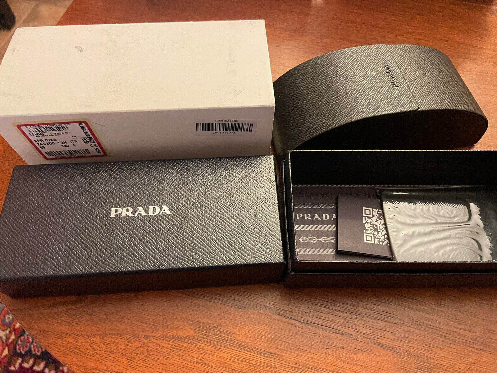 NEW PRADA  AUTHENTIC SUNGLASSES BLACK ROUND HARD CASE BOOKLET & CLOTH ONLY