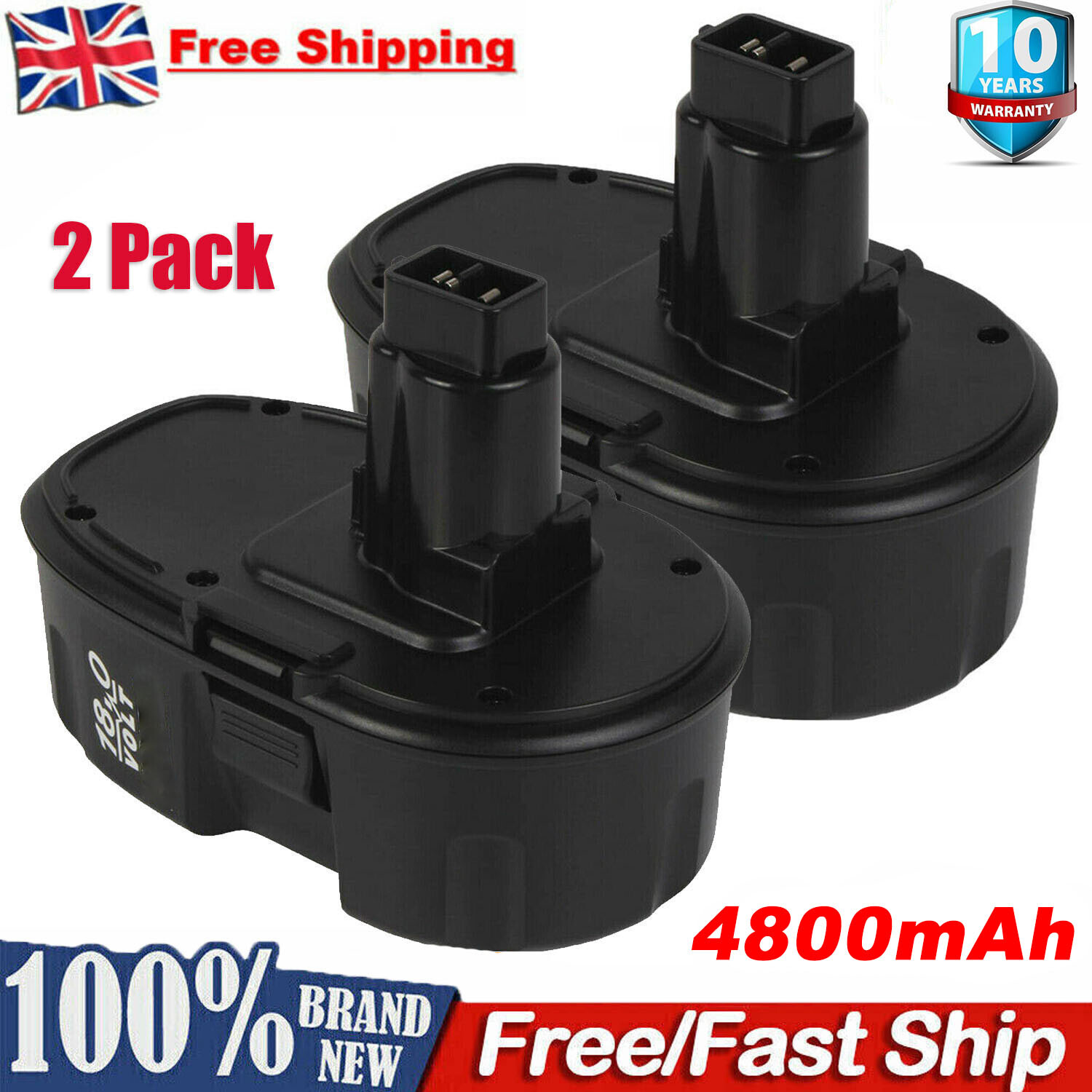 1/2Pack 4.8Ah Battery For Dewalt 18V XRP DC9096 DE9095 DE9503 DE9098
