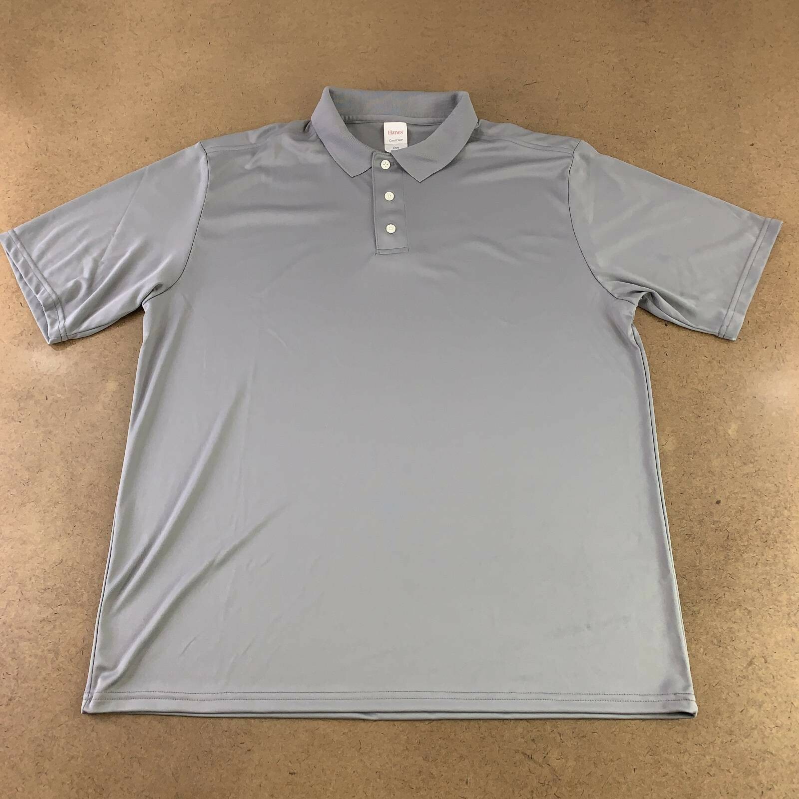Hanes Mens Activewear Polo Shirt Gray Short Sleeve Collar Button L New