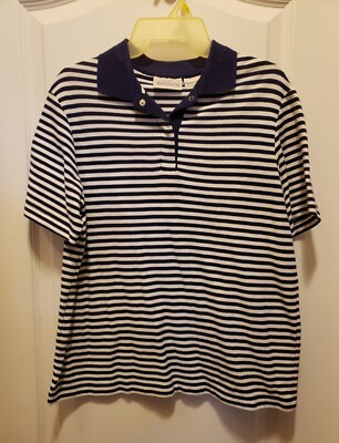 Basic Editions blue White Striped Short Sleeve Knit polo Size M