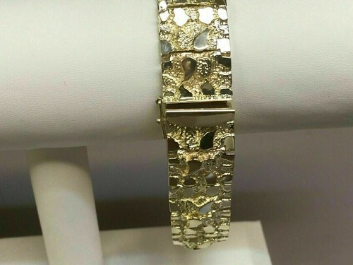 Handmade Adorable 14k Yellow Gold Finish Men's Nugget Bracelet 17 mm 8.5" Inch - Picture 7 of 9
