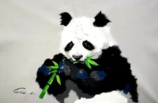 Panda eating Bamboo,  24x36 Hand painted on Giclee Canvas