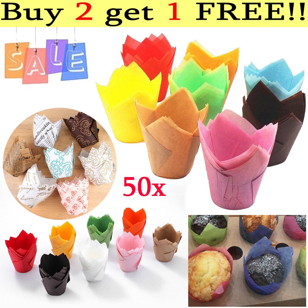 50x Large Tulip Muffin Cases Cupcake muffin Wraps Wrapper Multiple Colours