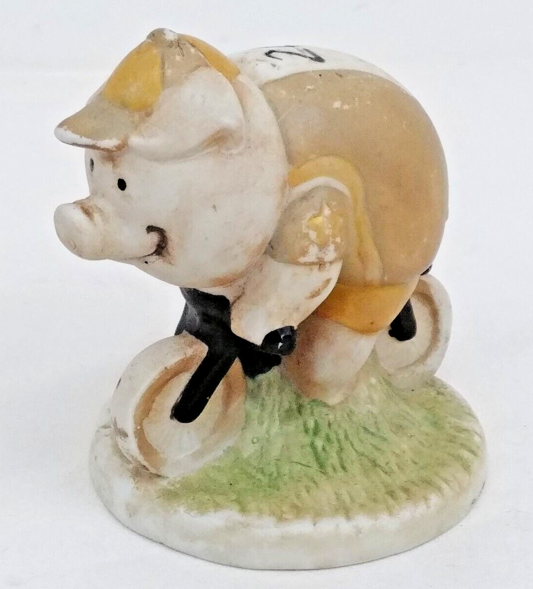 Pig on Bicycle Ceramic Figurine Bike Racing #24 Vintage Novelty Animal Figure