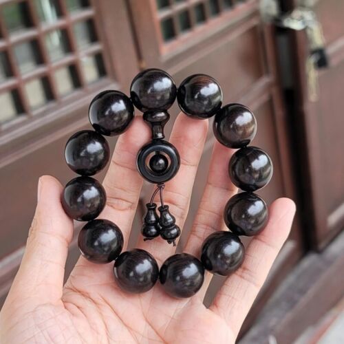 Ebony Men's Bracelet Hand String 20mm Wood Jewelry - Afbeelding 1 van 14