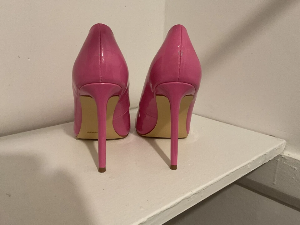 Sapato formal clássico biqueira pontiaguda salto alto salto agulha couro envernizado rosa 8,5 - Imagem 4 de 4