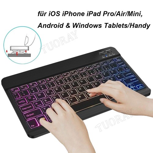 QWERTZ Beleuchtet Bluetooth Tastatur Für iPad Android & Windows IOS Tablet iPad - Bild 7 von 8