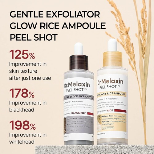 Dr.Melaxin PEEL SHOT GLOW EXFOLIANT RICE AMPOULE (WHITE RICE/BLACK RICE) - Picture 2 of 13