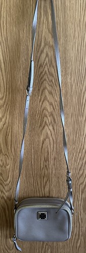 Dooney & Bourke Double Pocket Taupe Leather Saffiano Camera Crossbody Bag - Picture 2 of 18
