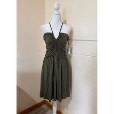 Calvin Klein Halter Dress Womens 8 Olive Green Braided Ruched Jersey Cocktail