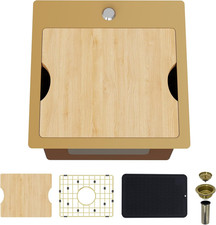 Poste de travail évier cuisine et bar en acier inoxydable doré 15"x15" avec accessoires