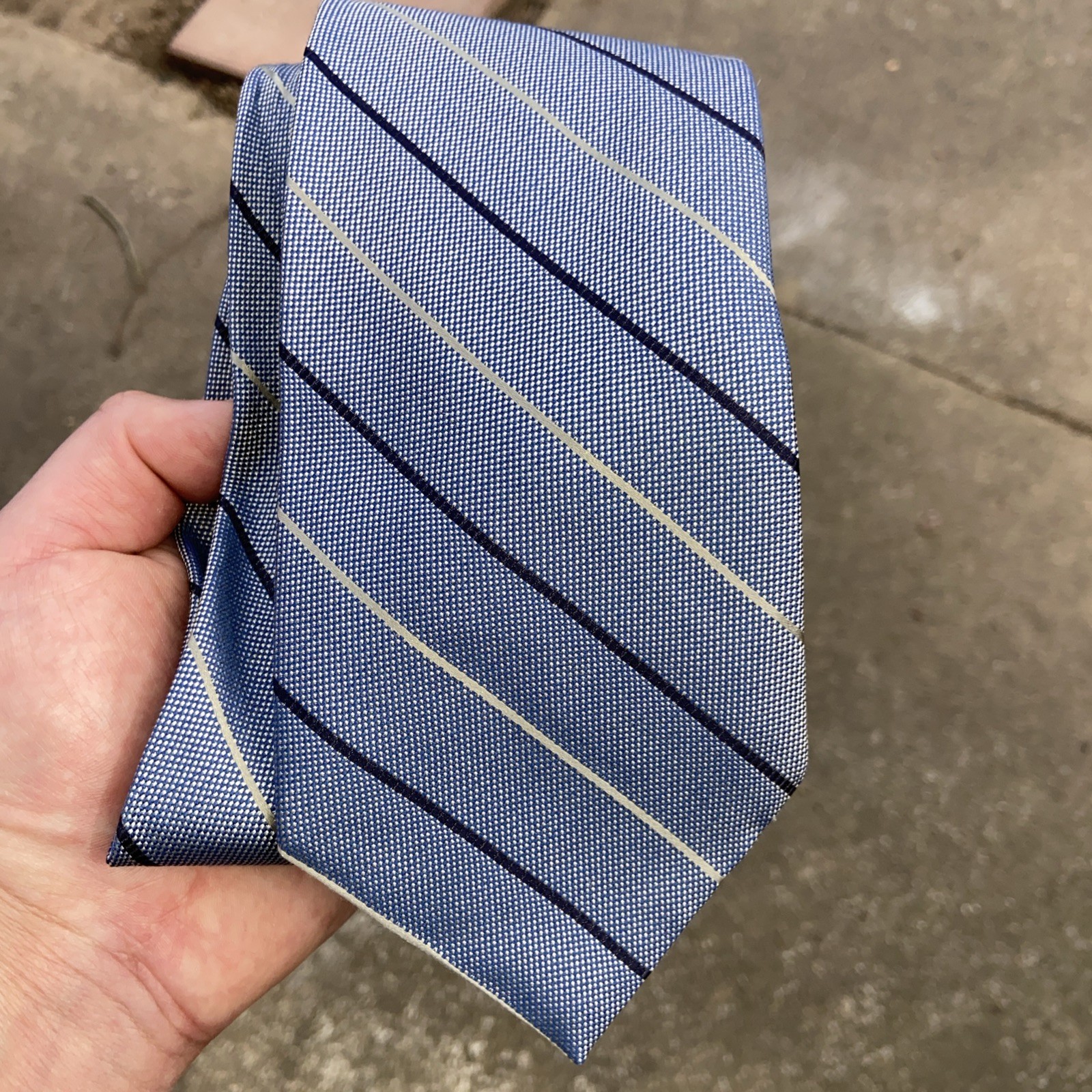Tommy Hilfiger Mens Necktie Blue Gray Striped Classic Tie 57”x3.5” Melange Look thumbnail 16