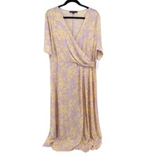 Preston & York Dress Faux Wrap Floral XL Purple Womens Maxi Summer Casual