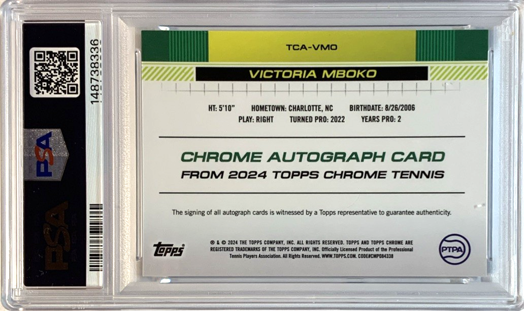 2024 TOPPS CHROME TENNIS AUTO VICTORIA MBOKO ROOKIE BLUE REFRACTOR